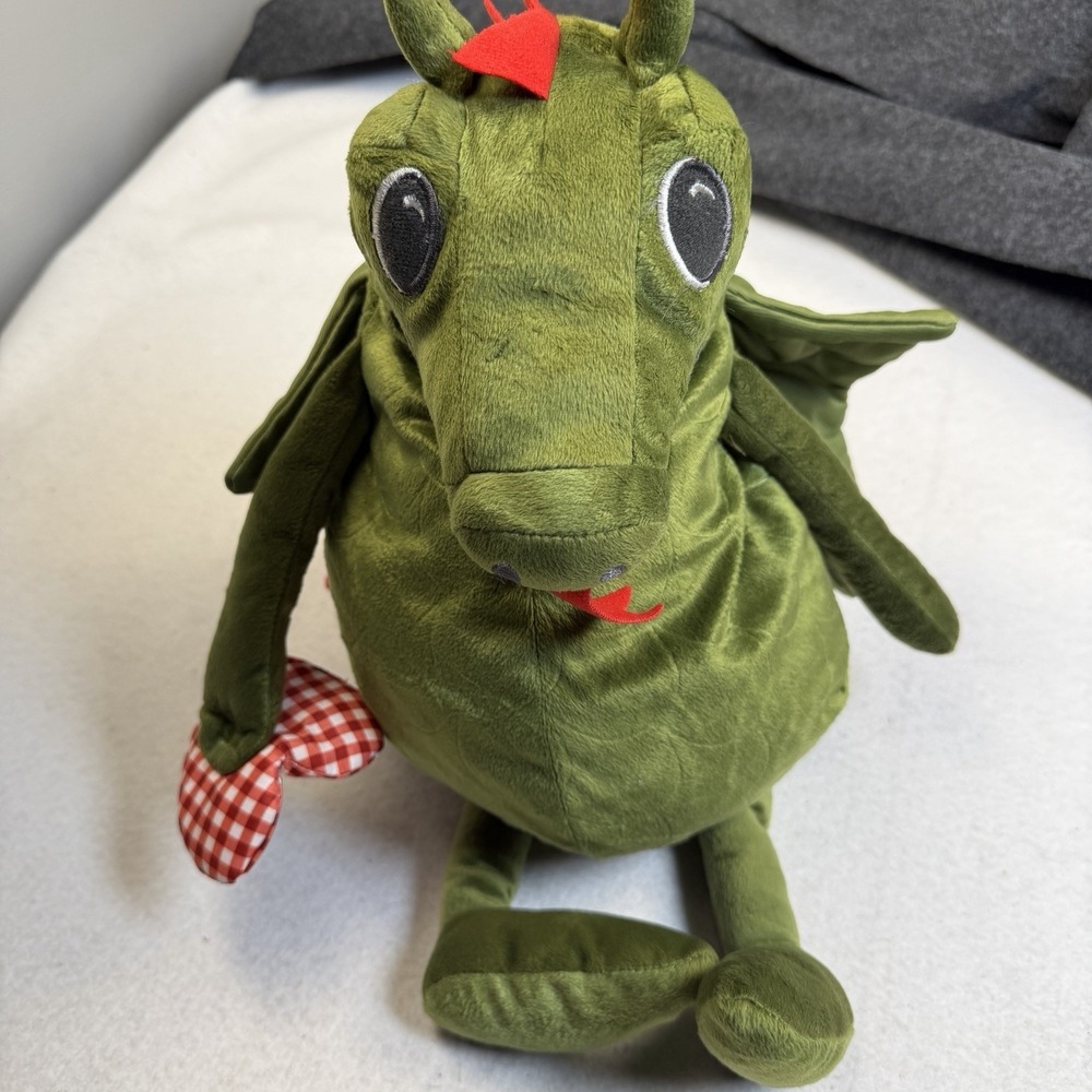 Green Dragon Plush Stuffed Animal Holding Heart 20" Cute Fantasy Toy